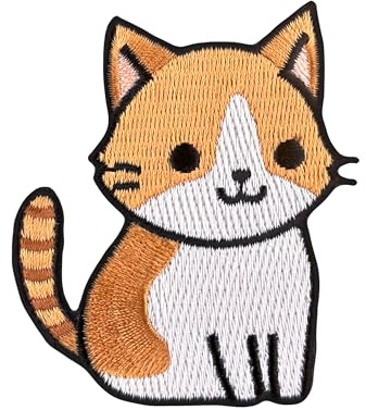 Urbanski Patch Süße Katze mit braun weißem Fell zum Aufbügeln 7 x 6 cm | Aufnäher Applikation Bügelbild