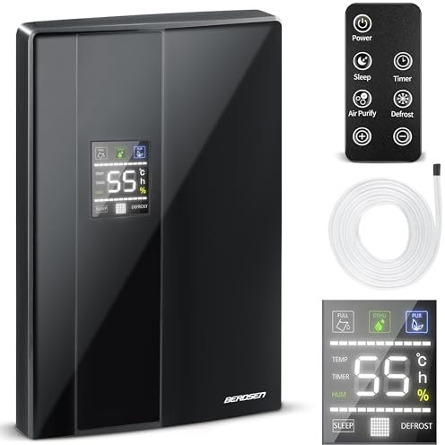 Berdsen - BR-20D Luftentfeuchter mit Luftreinigung - Leise - Trockner - mit UV-Lampe gegen Feuchtigkeit, Schimmel und Pilze - für Wohnzimmer und Keller bis 42m³ - Kombigerät - Elektrisch - Schwarz