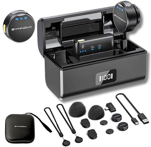 Zynnova Microfono Inalambrico Solapa, para Android e iPhone 15X SOUNDPRO Set, Compatibilidad Universal, Cancelación de Ruido ENC Pro, Modo Reverb, 400mAh +26h hasta 100m, Hi-Fi Audio.