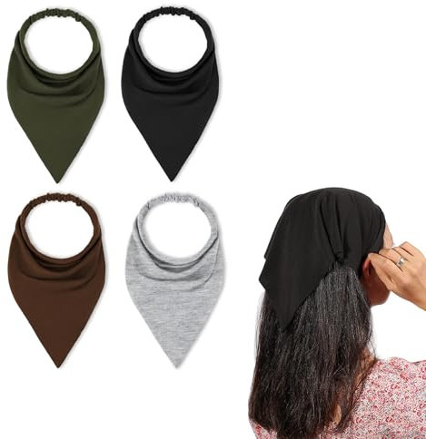 Kabwea 4 Paar Boho Damen Haarbänder, Dreieck Kopftücher, Chiffon Bandanas, Turban Haarbänder, Elastisches Haartuch, Kopfaccessoires für Frauen und Mädchen