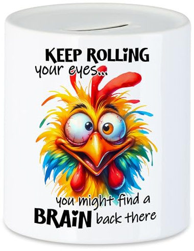Hey!Print Keep Rolling Your Eyes Spardose Lustiges Huhn Humor Sarkastisch Geschenkidee