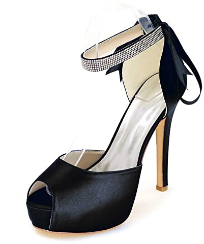TarfiC Scarpe da Donna a Tacco Stiletto Punta Aperta in Stile Pump con Abbellimenti di Strass per Matrimonio, Abito da Sera, Festa, Festa di Laurea