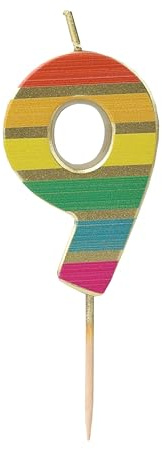 Talande bord nummer nio 9 regnbåge födelsedagsljus för kakor, tårtdekoration dekoration, premiumkvalitet, sifferljus, jubileumsfest, milstolpe, ålder, 5,5 cm höjd, återvunnen förpackning