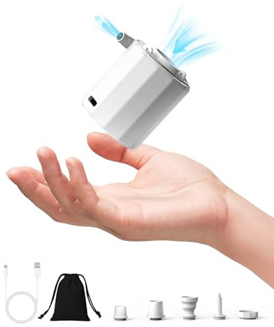 Rantizon Tiny Electric Air Pump, Camping USB Rechargeable Air Pump, Upgraded Inflatable Pump, Suitable for Swimming Rings, Air Mattresses, with Bottom Light (white)