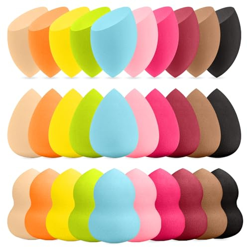 30 Pcs Multicolor Makeup Sponge Set - Latex-Free, Soft & Reusable Beauty Makeup Sponge for Wet/Dry Use Blending Powder Puff for Foundation & Concealer Washable Makeup Sponges
