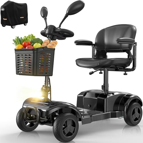 VOCIC D42 Folding Mobility Scooter for Adults,12.5 Mile Range,136KG Capacity, 4 Wheels Foldable Scooter with Puncture-Proof Tyres, 250W Mobility Scooters for Elderly & Disabled, 5 Year Support(Black)