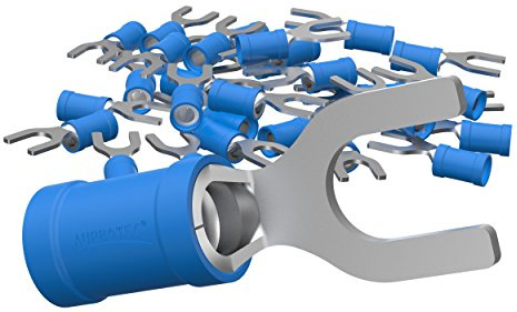AUPROTEC 100x Connettore a Forcella 1,5-2,5 mm² blu foro Ø M4 SV Capicorda Preisolati PVC Connettori a Forchetta Rame Stagnato Terminali Crimp per Cavi Fili Elettrici