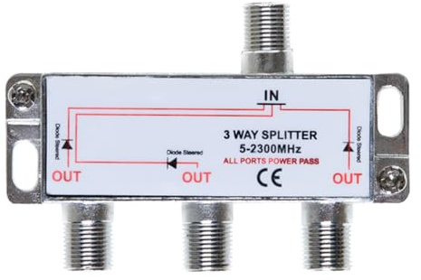 Cables Direct Online 3 Way Bi-Directional 5-2300 MHz Indoor and Outdoor Waterproof Coaxial Antenna Splitter for RG6 RG59 Coax Cable Satellite HDTV (3 Ports)