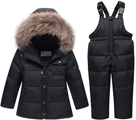 Odziezet Ensemble Doudoune pour Bébé Combinaison de Neige Enfants Fourrure Costume de Bébé Veste Manteau Ski Doudoune Parka à Capuche d'hiver 2-5 Ans