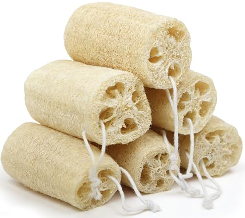 6 Pack Natural Loofah Exfoliating Body Scrubber, 5 Inches Organic Luffa Bath Sponge Exfoliating Shower Body Scrubber for Deep Cleaning & Smooth Skin, Natural Real loofah Sponge for Men & Women