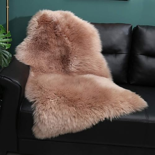 OKAYDA Premium Genuine Sheepskin Rug - Fluffy Natural Shaggy Fur Rug Carpet for Living Room/Bedroom | Ultra Soft Sheepskin Throw Sofa/Chair Cover - Bean, 2ft x 3ft