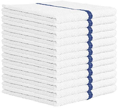 Nabob Wipers Kitchen Bar Mop Terry Towels 12 Pack - 100% Cotton - Size 14x17 - Perfect for Your Home, Kitchen, Bathroom, Bars, Restaurants & Auto - Super Absorbent (Blue Stripe)