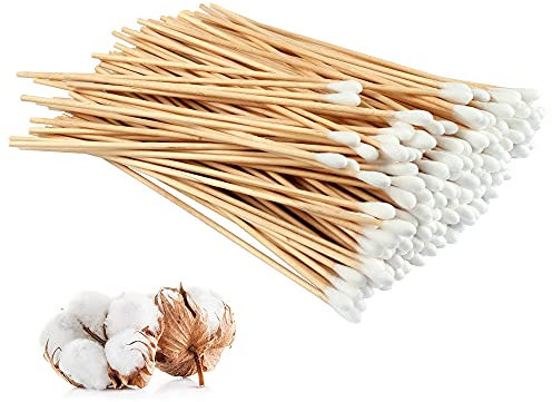 300 Stück Wattestäbchen 15cm Langer Holzgriff Watteträger, Extra Lange Holz Wattestäbchen mit Großer Kopf für Kamera Tastatur Make-up Polieren Reinigung