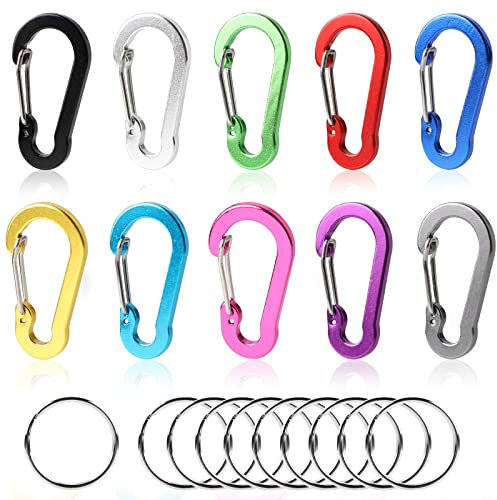 SWAWIS 10Stk Bunte Karabiner Schlüsselanhänger, 50 * 15mm Aluminium Karabiner Schraubkarabiner, Klein Bunt Karabiner, D Form Karabinerhaken für Camping Angeln Wohnmobil Reisen Rucksack