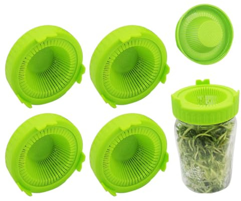 HEEPDD Sprouting Jar Lids, 4 Pack Plastic Rinse and Drain Sprout Container Lids for Mason Jars, Green