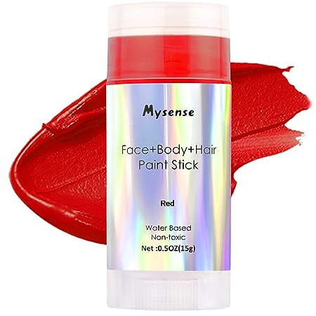 Mysense Red Face Body Hair Paint Stick,Water Based Washable Temporary Hair Paint,Non-toxic Cream Body Paint for Adults Halloween SFX Millie Helluva Boss Cosplay Devil Makeup,0.5oz(15g)