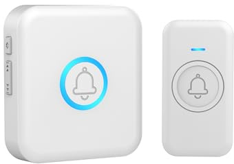 FOVKSUC Wireless Doorbell Waterproof Door Bell with 60 Chimes, 5 Volume Levels & Mute Mode, Loud Door Bell Ringer Wireless for Home Classroom Office (1 Receiver & 1 Button, White, U.S. Plug)