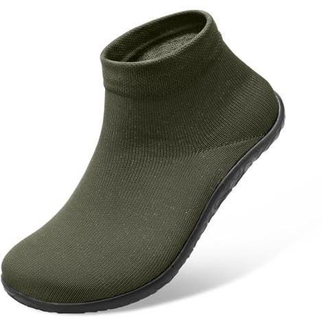 SKASO Barefoot Sock Shoes for Men - Zero Drop Minimalist Slip-On, Non-Slip Grounding, Comfortable Soft for Indoor Driving Gym - Army Green Size 13-14