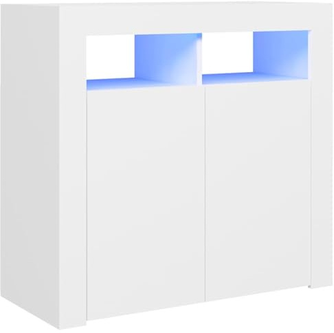 Homgoday Credenza con luci a LED, armadio moderno per buffet, mobili da interni, organizer per la casa, armadio per camera da letto, soggiorno e cucina, colore bianco, 80 x 35 x 75 cm