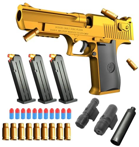 Spielzeug Pistole,Spielzeug Waffen,Kinder Pistole mit 50 Weich Kugeln,32 Patronenhülsen,Schalldämpfer,Taschenlampe,Infrarotvisier und 3 Magazine,Wüstenadler,Desert Eagle,Schaumstoff-Blaster