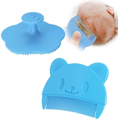 FcNoqgn babykam 2 st, silikon babyborste, babyborste, daglig vårdkam, set med babyborstar, baby och barn kam (blå)