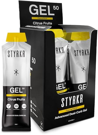 GEL50 Energy Gels by Styrkr - 50g of Carbs - Pack of 12 Citrus Flavoured Energy Gels for Cycling & Running - Approved by Endurance Athletes - Advanced Dual-Carb Formulation - GEL50 Citrus 12x Pack