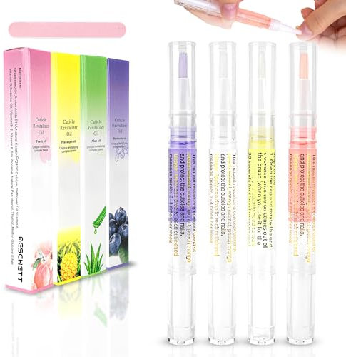 Cuticle Oil Pen for Nail Care,4PCS Nail Oil Pen with Natural Ingredients,Cuticle Oil for Nails for Nail Growth Treatment,Nail Oil Cuticle for Repairing Cracked with Nail File(Mix Flavors)