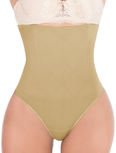 Thong Shapewear Tummy Control Underwear for Women Seamless Girdle High Waisted Body Shaper Butt Lifter Panties Beige
