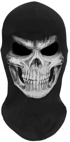 Applysu Ghost Mask Men Skull Balaclava Black Full Head Windproof Skeleton Ski Mask for Sport Halloween Cosplay Costume Props