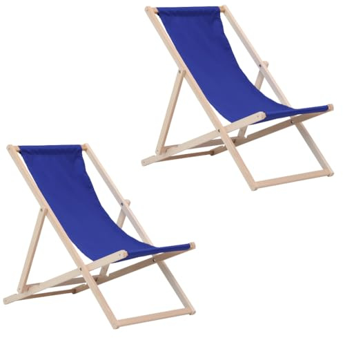 BAS Chaise Longue Pliante en Bois - Lot de 2 Transates de Plage Chaise Blue - Chilienne Pliante - Chaise Longue Jardin Relax Pliable pour Balcon, Plage, terrasse et Camping