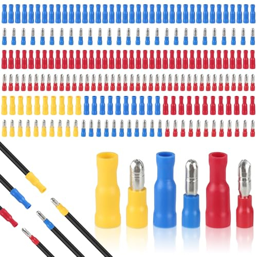220 stycken runda kontakter, 0,5–6,0 mm² kabelskor, runda, 110 stycken runda kontakter och 110 stycken klämkontakter, kabelkontakter med 3 typer färger för bilar, motorcykel