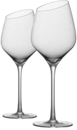 Juego de 2 copas de vino de cristal con borde en ángulo, diseño elegante para vino tinto, champán y martini, transparente (copa burdeos con boca biselada, 460 ml)