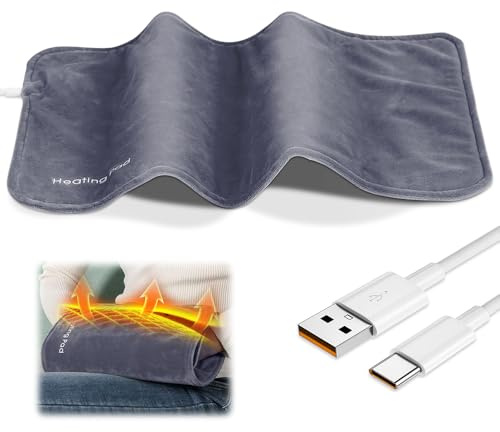 YANGUN USB Heating Pad, Electric Heat Pad, Grey Foldable 5V Constant Temperature Warmers, for Back Neck Shoulder Belly Portable Graphene Heating Technology 12x24 (Light Gray)