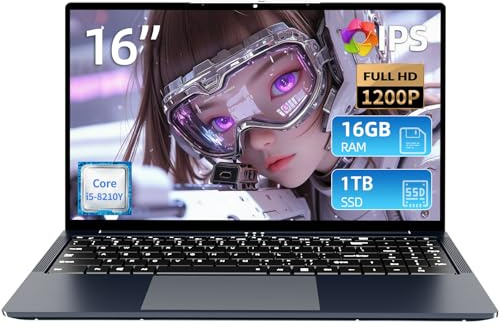 MOGIKK 16'' Ordenador Portátil, PC Portatil Core i5 8210Y up 3.6GHz Procesador 16GB RAM 1TB SSD Computadora portátil 1920 * 1200 IPS, Laptop RJ45 USB 3.0 HDMI BT5.0 Teclado Numérico Retroiluminado