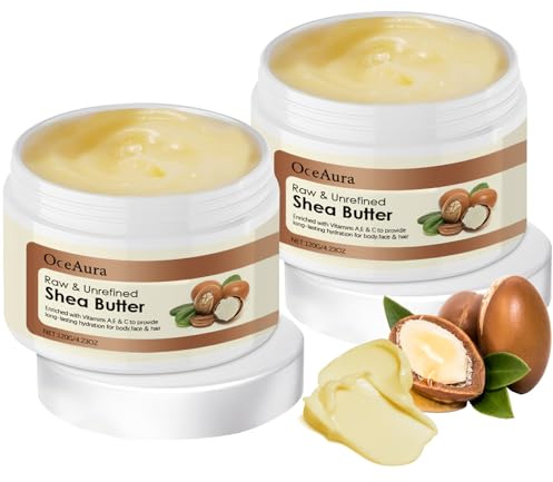2 Stück Sheabutter Unraffiniert & Roh,Sheabutter Bio Unraffiniert Kaltgepresst,100% Reine Shea butter Bio,Shea Butter Creme Rein und Natürlich,Natürliche Körperbutter - Gesicht,Haare