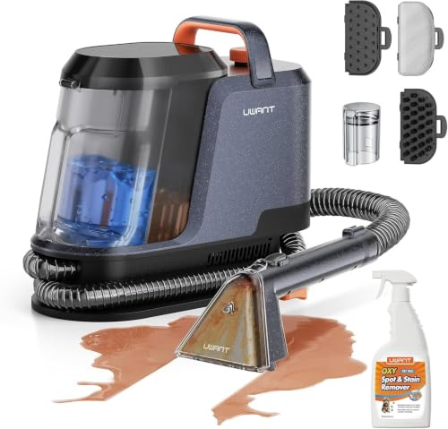 Uwant Máquina Limpiadora de Alfombras 22Kpa Aspiradora Portátil para Mascotas, Limpiador de Tapicerías con Solución Oxy Set de 1 para Manchas, Autos, Alfombras, Muebles