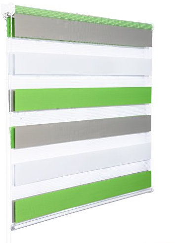 WOLTU Doppelrollo Klemmfix ohne Bohren Weiß+Grün+Grau B65 x H150 cm, Duo Rollo lichtdurchlässig Fensterrollo für innen verdunkelnd, Zebrarollo mit Kettenzug - Seitenzugrollo für Fenster und Tür