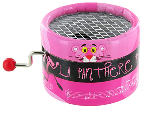 Runde Spieluhr/Spieldose/Musikdose aus Pappe mit Handkurbel und 18-Ton-Spielwerk - Thema: Der rosarote Panther - Der rosarote Panther - Hauptthema (Henry Mancini)