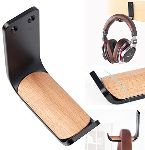 MeetRade Headphone Stand Holder Stick-On Adhesive Hooks Under-Desk Earphone Stand Headset Hanger Mount Aluminum Wallmount Hook Clamp Headphone Desk Hanger (black)