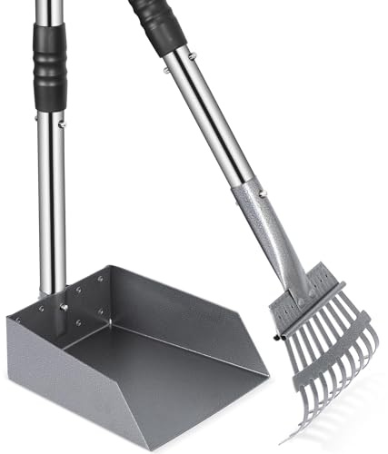 Dog Pooper Scooper, Dog Poop Tray and Rake Set with Long Stainless Handles