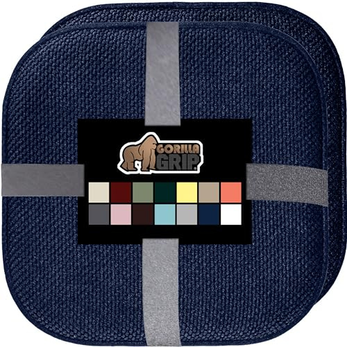 GORILLA GRIP Slip Resistant Chair Cushions, No Ties Required, Memory Foam Pads for Dining Room, Kitchen Table, Office, Rocking Chairs, Plush Seat Cover Cushion Pad, Home Decor, Set of 2, 16x16, Navy