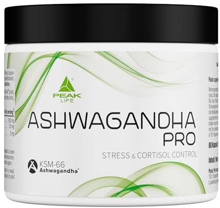 PEAK Ashwagandha Pro - 60 Kapseln I 500 mg reines Ashwagandha KSM-66® pro Portion I Ayurveda I hochdosiert I vegan