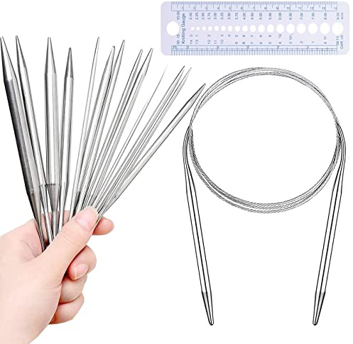 Wendergo Stainless Steel Circular Knitting Needles - 8 Piece Set, 2 mm to 8 mm, Yarn Needles for Weaving Projects