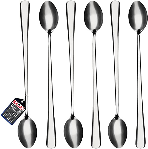 KADAX långa skedar i rostfritt stål, skedset, sked för latte, drycker, glass, långdrinsked, cocktailsked, dessertsked, diskmaskinssäker (set om 6 st L: 21,4 cm, silver)