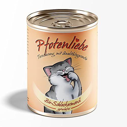 Pfotenliebe Bio-Nassfutter für Katzen, Bio-Schleckermenü, natürlich ohne Chemie und mit Qualitätsgarantie, getreidefrei, 400g (Dose)
