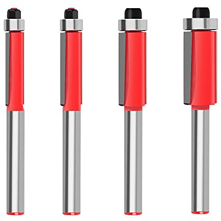 Neikafan 4 Pcs Flush Trim Router Bit Set Shank with Bearing Milling Cutter Tools Industrial Grade Template Pattern Flush Trimming Router Bit for Woodworking Milling Cutter Tools 1/4 5/16 3/8 1/2