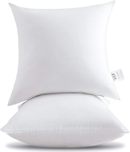 HITO 18x18 Pillow Inserts (Set of 2) - Down Alternative 100% Cotton Cover Decorative Square Throw Pillows White for Couch Bed Sofa
