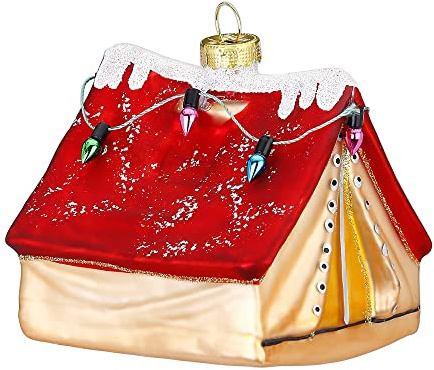 Christbaumschmuck Glas 8cm Zelt mit Lichterkette Weihnachtskugeln rot Gold