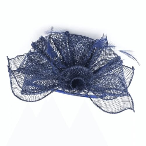 Arranview Jewellery - Cerchietto per capelli fascinator alice blu navy con anelli a rete irrigiditi e viticci di piume