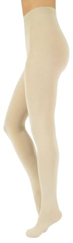 CALZITALY Cashmere Wool Tights – Fleece Lined Warm Pantyhose for Women, S, M, L, XL, XXL, 3XL, 4XL, 150 DEN (S, Ivory)